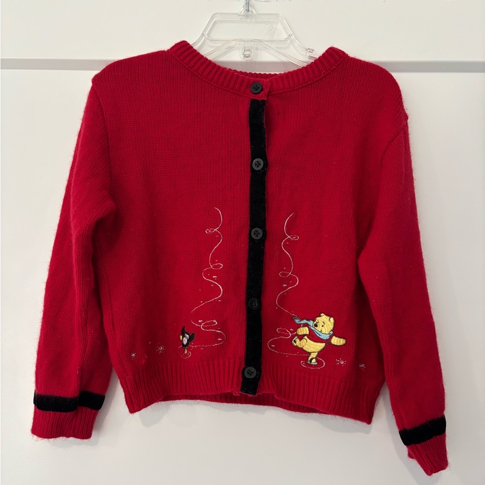 Vintage Disney Store Winnie the Pooh Winter Red Cardigan Sweater 4T
